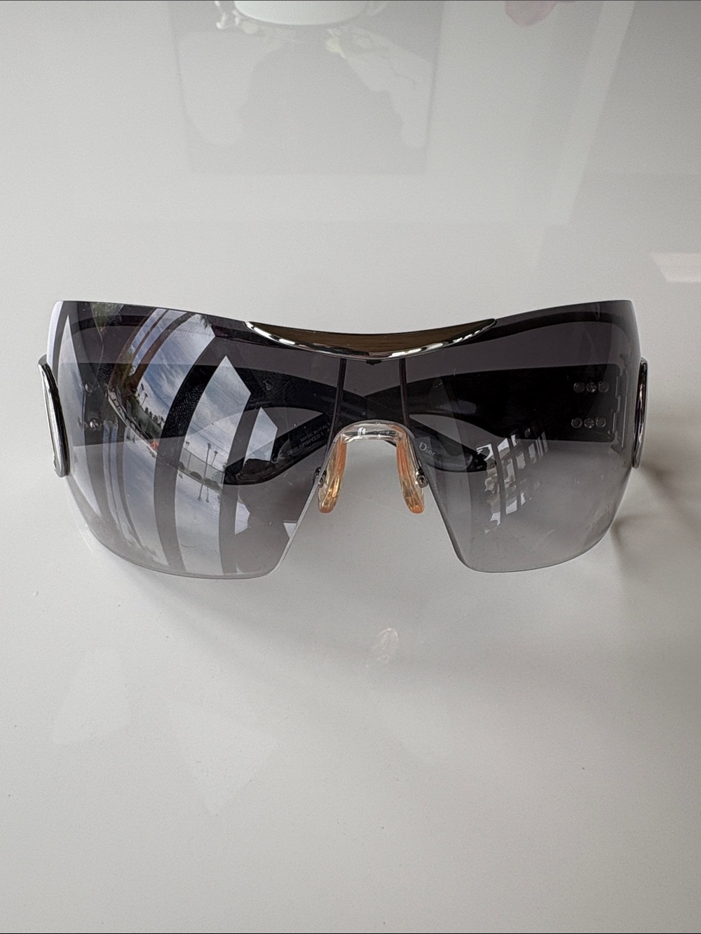 Dior Grey Shield Sunglasses with Silver Hardware